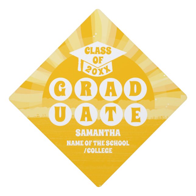 Retro Sunshine Class of 2025 Graduation Cap Topper (Front)