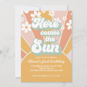 Retro sunshine daisy birthday invitation