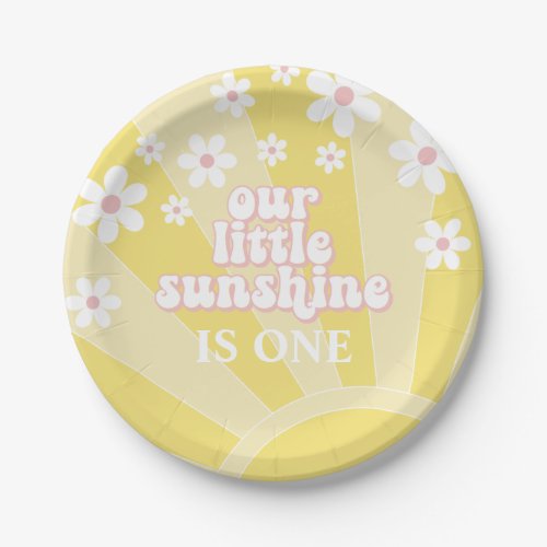 Retro Sunshine Daisy boho birthday Paper Plates