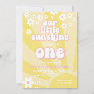 Retro Sunshine daisy boho floral first birthday Invitation