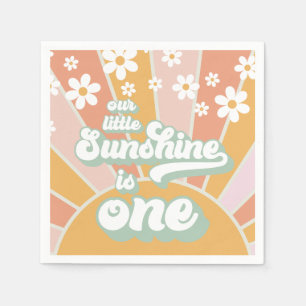 Retro Sunshine daisy boho floral first birthday Napkins