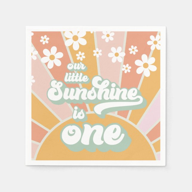 Retro Sunshine daisy boho floral first birthday Napkins (Front)