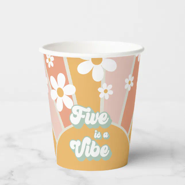 Retro Sunshine Five is a Vibe Birthday Paper Cups | Zazzle