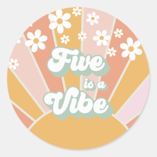Retro Sunshine Five is a Vibe Hippie floral Classic Round Sticker