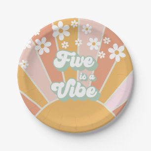 Retro Sunshine Five is a Vibe Hippie floral Paper Plates