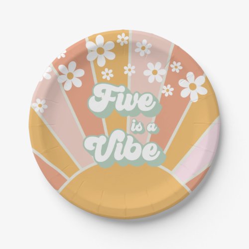 Retro Sunshine Five is a Vibe Hippie floral Paper Plates