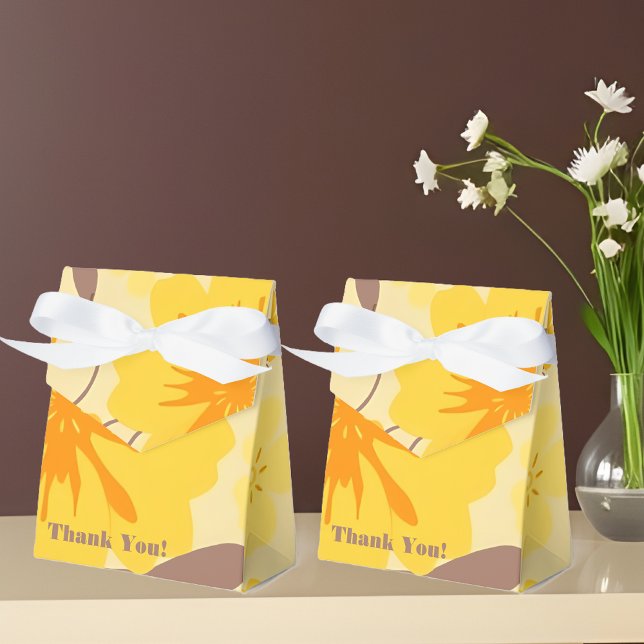 Retro Sunshine Florals- Favor Boxes (Retro Sunshine Florals-Butter yellow Tangerine orange and mocha mousse- Favor Boxes )