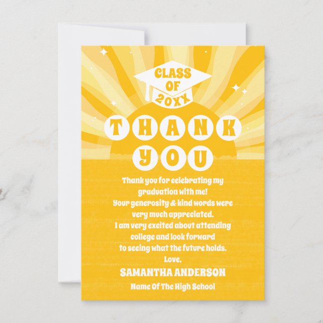 Retro Sunshine Graduation Thank You Card (Front)