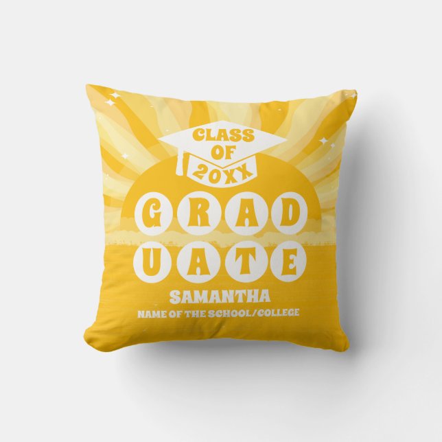 Retro Sunshine Graduation Throw Pillow (Front)