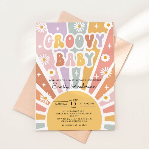 Retro Sunshine Groovy Baby Shower Invitation