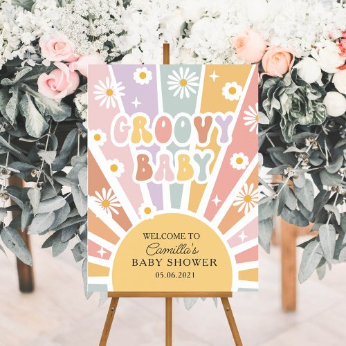 Retro Sunshine Groovy  Baby Shower Welcome  Foam Board