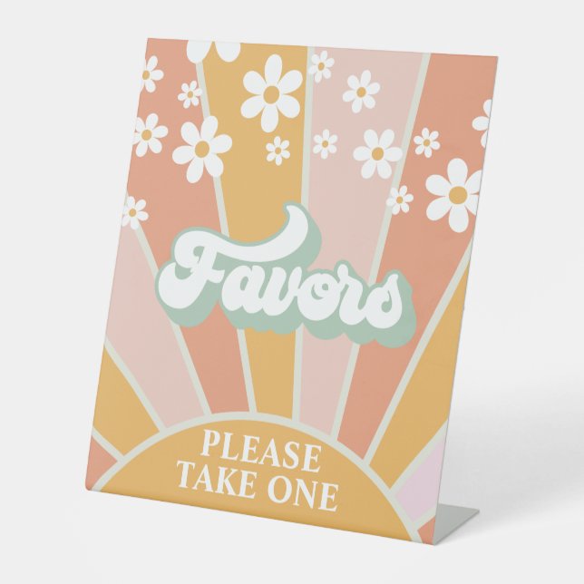 Retro Sunshine Groovy Favors Pedestal Sign (Front)