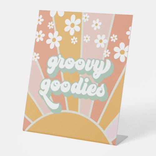 Retro Sunshine Groovy Goodies Food Pedestal Sign
