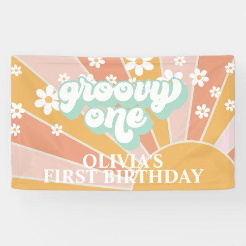 Retro Sunshine Groovy One Daisy Birthday Banner