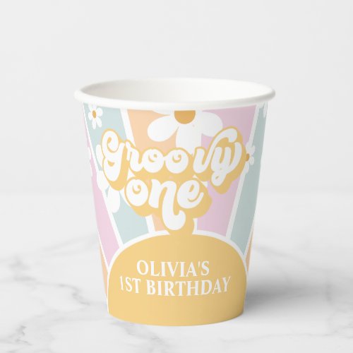 Retro Sunshine Groovy One pastel Daisy Birthday Pa Paper Cups