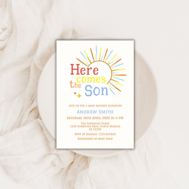Retro Sunshine Here Comes The Son Baby Shower  Invitation (Retro Sunshine Here Comes The Son Baby Shower Invitation)