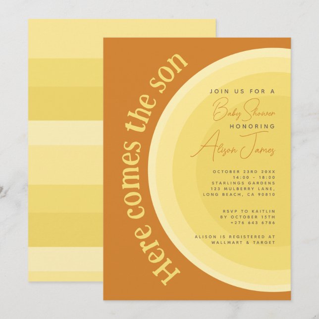 Retro Sunshine Here Comes the Son Baby Shower Invitation (Front/Back)