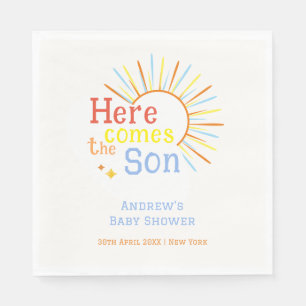 Retro Sunshine Here Comes The Son Baby Shower  Napkins