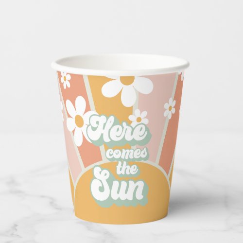 Retro Sunshine Here comes the sun Daisy Birthday Paper Cups