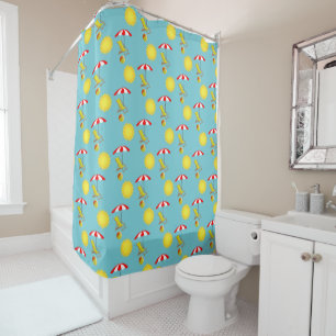 Retro Sunshine Lounge Chair Beach Ball Umbrella Shower Curtain