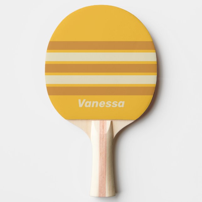 Retro Sunshine Mustard Across Striping with Name Ping Pong Paddle (Front)
