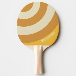 Retro Sunshine Mustard Circle Stripe with Name Ping Pong Paddle