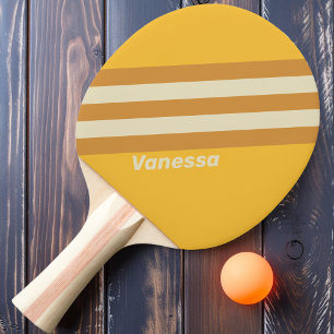 Retro Sunshine Mustard Stripes with Name Ping Pong Paddle