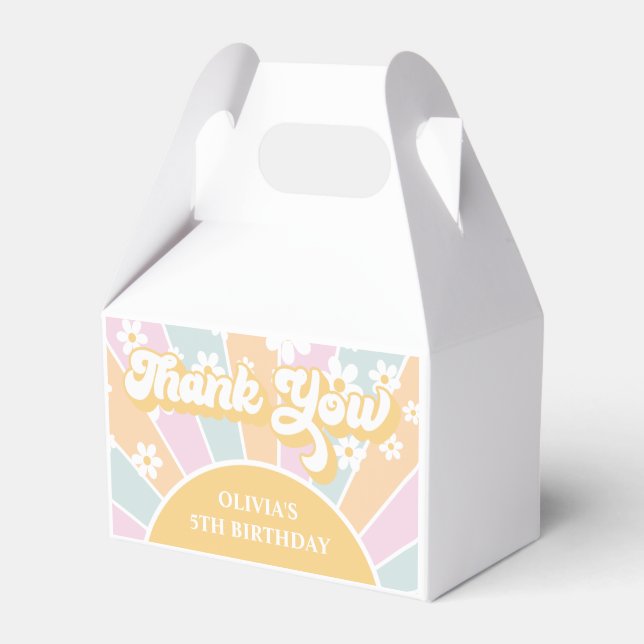 Retro Sunshine Pastel Daisy Birthday Favor Boxes (Front Side)