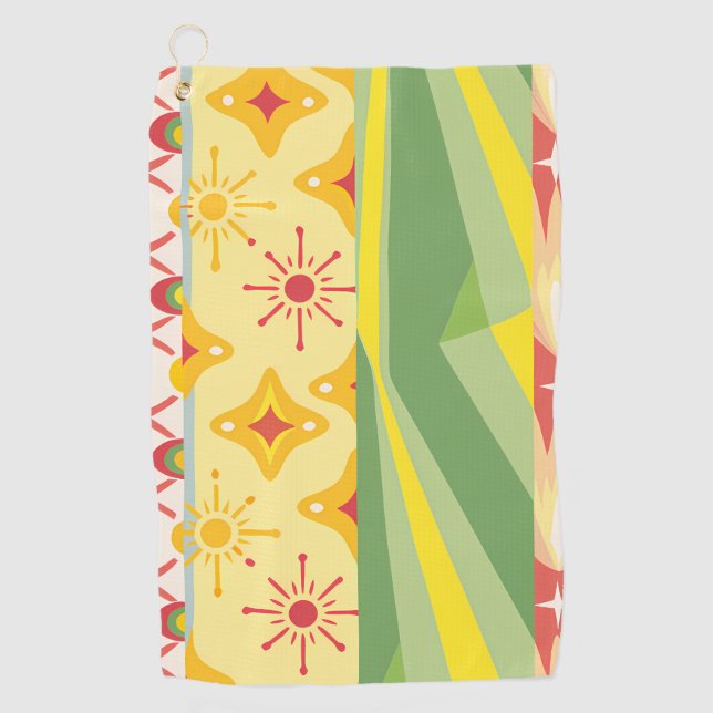 Retro Sunshine Patterns – Bold Colorful  Golf Towel (Front)