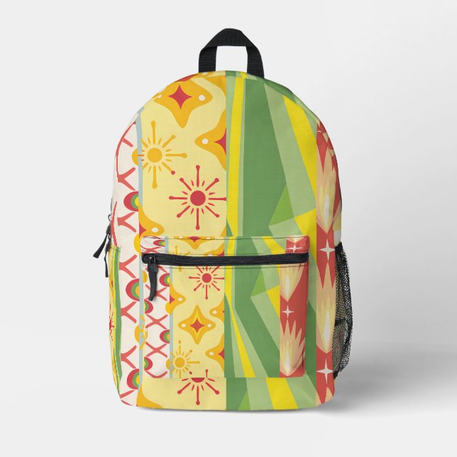 Retro Sunshine Patterns – Bold Colorful  Printed Backpack (Front)