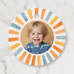 Retro Sunshine Photo Birthday Favor Tags
