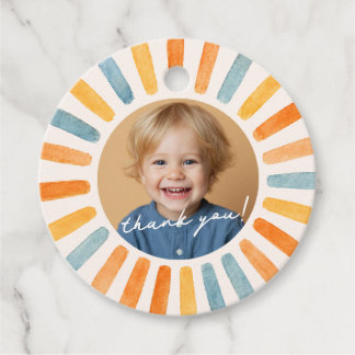 Retro Sunshine Photo Birthday Favor Tags