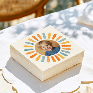 Retro Sunshine Photo Birthday Napkins