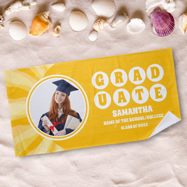 Retro Sunshine Photo Graduation Beach Towel (Creator Uploaded)