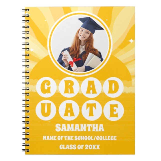 Retro Sunshine Photo Graduation Notebook (Front)