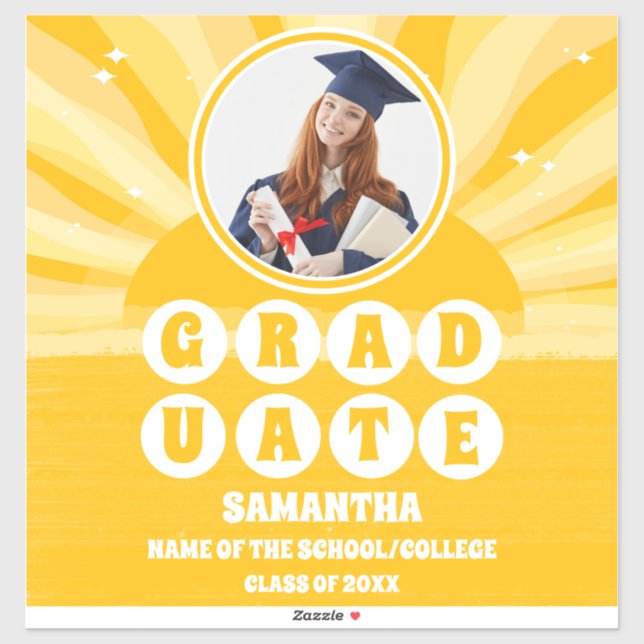 Retro Sunshine Photo Graduation Sticker (Sheet)