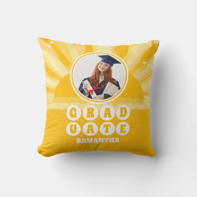 Retro Sunshine Photo Graduation Throw Pillow (Front)