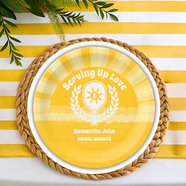 Retro Sunshine Pickleball Bridal Shower Paper Plates (Paper Plates)