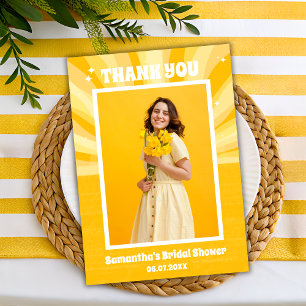 Retro Sunshine Pickleball Bridal Shower Photo Thank You Card