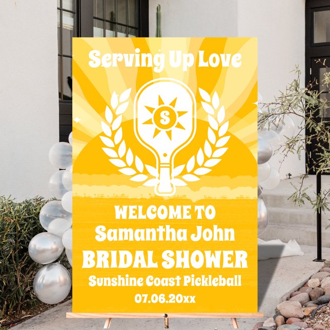 Retro Sunshine Pickleball Bridal Shower Welcome Acrylic Sign (Large Party Signs/Banners)