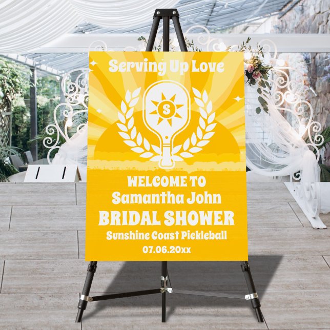 Retro Sunshine Pickleball Bridal Shower Welcome Foam Board (Large Party Signs/Banners)