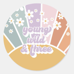 Retro Sunshine Rainbow Daisy 3rd Birthday Classic Round Sticker