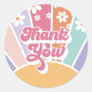 Retro Sunshine Rainbow Daisy Thank You Classic Round Sticker
