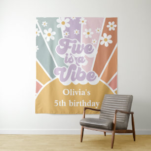 Retro Sunshine Rainbow Five is a Vibe Tapestry