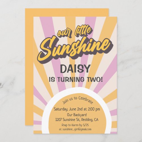 Retro Sunshine Summer Birthday Invitation