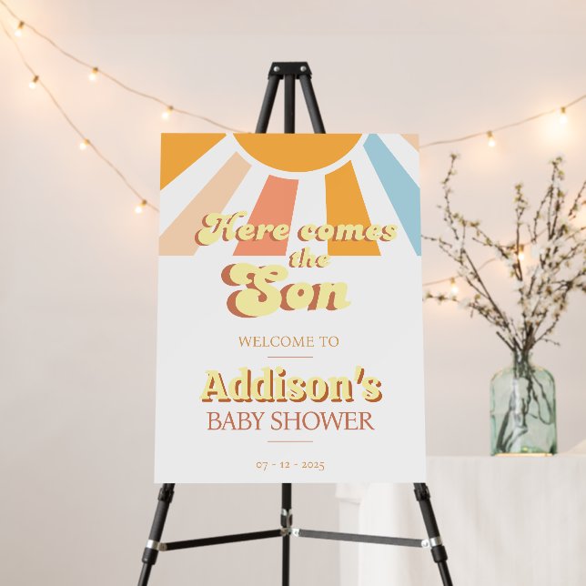 Retro Sunshine Sun Baby Shower welcome sign (In Situ (Stand))