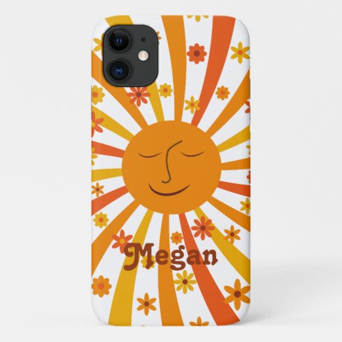 Retro sunshine sunburst with flowers custom name  iPhone 11 case