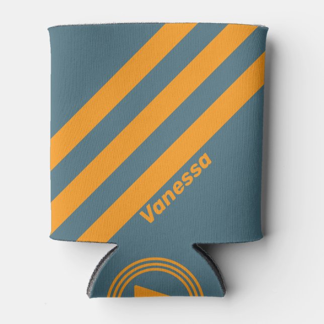 Retro Sunshine Three Stripes with Name Can Cooler (Front)
