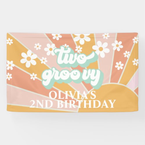 Retro Sunshine Two Groovy Daisy Birthday Banner