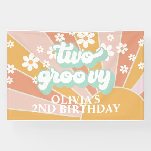 Retro Sunshine Two Groovy Daisy Birthday Banner
